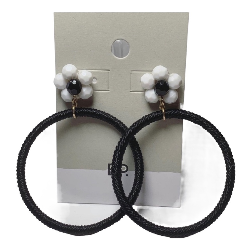 BP Black & White Floral Hoop Earrings